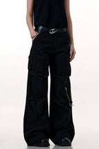 High-Street Zipper Black Cargo Pants
