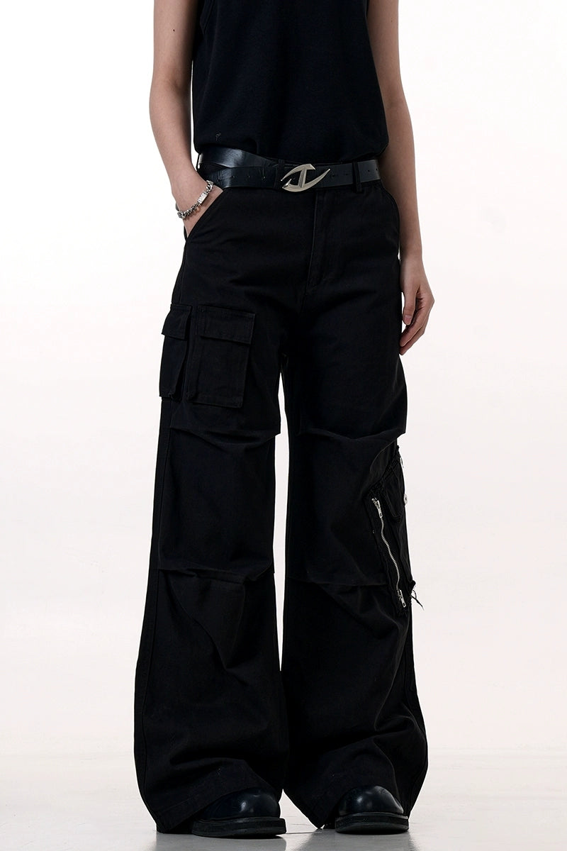 High-Street Zipper Black Cargo Pants