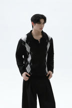 Argyle Contrast Polo Knit Sweater