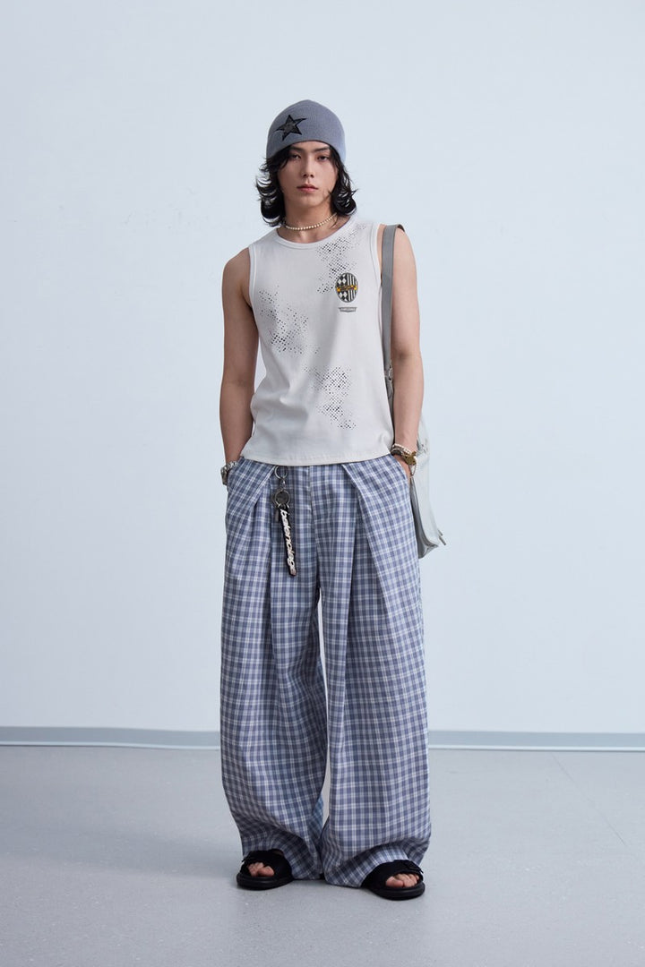 Pleated Plaid Wide Pants