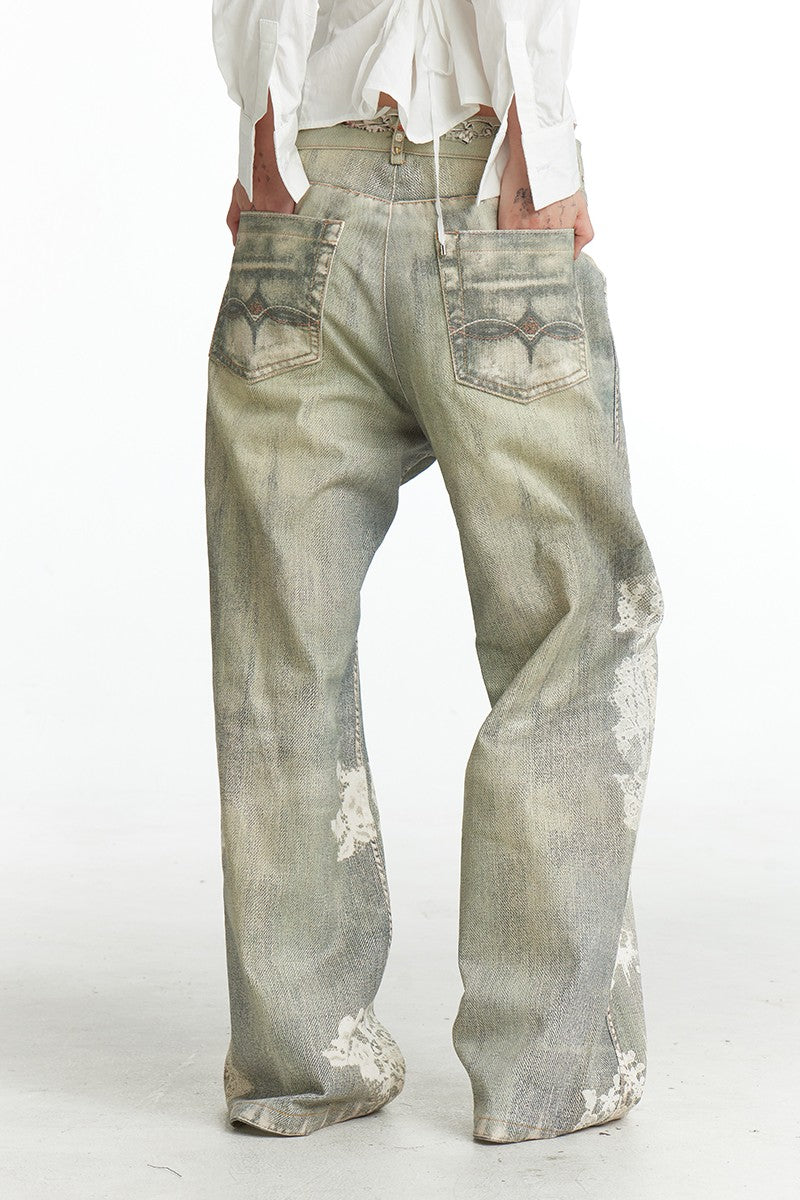 Vintage Graffiti Print Jeans
