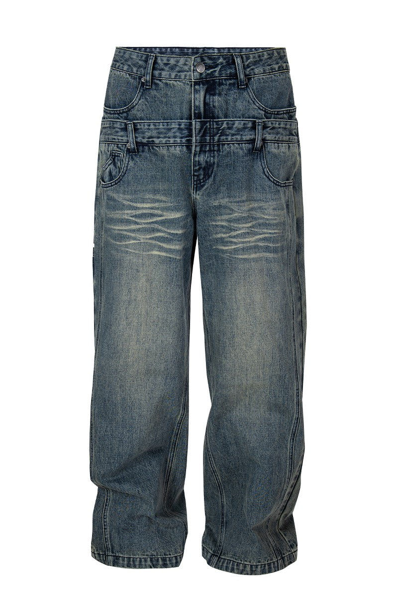 Washed Double Waist Jeans