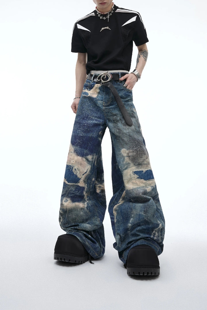 Vintage Distressed Print Jeans