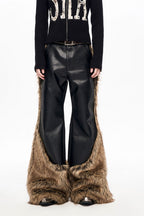 Faux Fur PU Wide Leg Pants