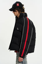 Colorblock Fur Collar Puffer Jacket