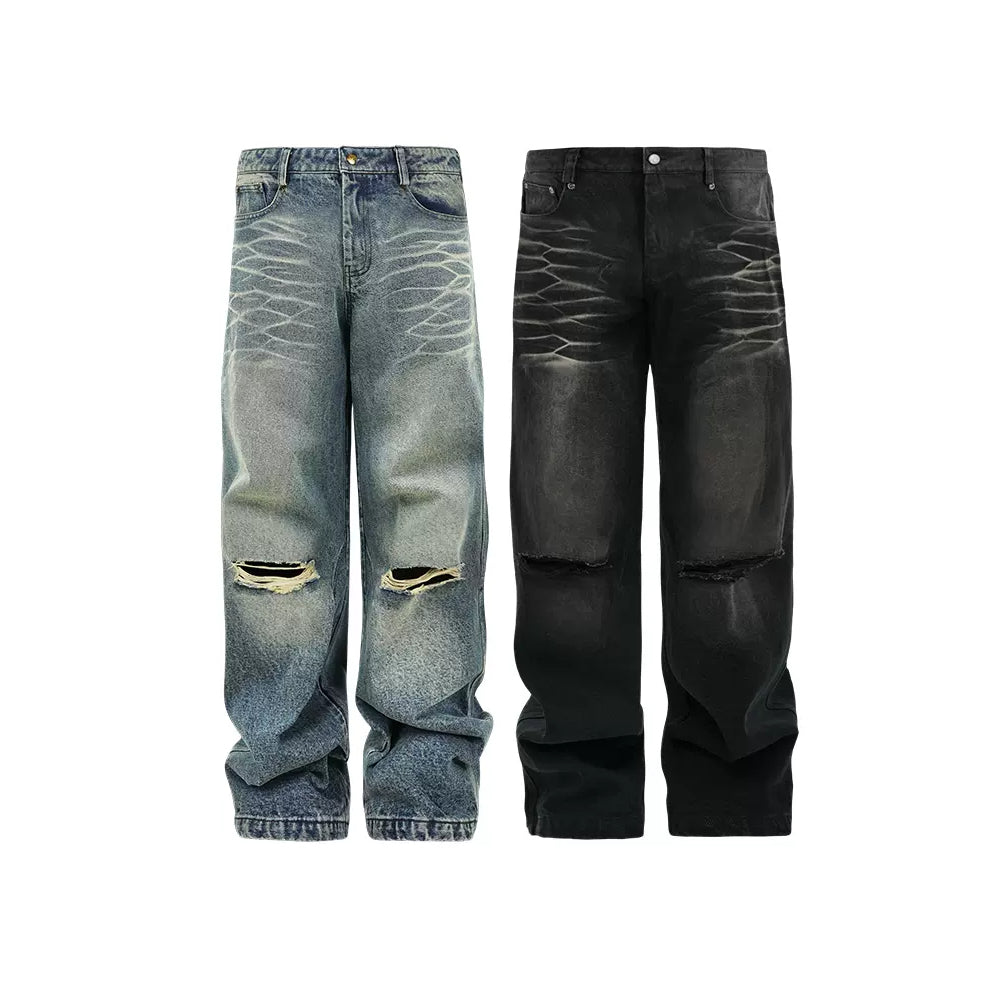 Two-Tone Distressed Denim Pants