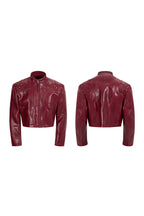 Cropped Stand Collar Leather Jacket