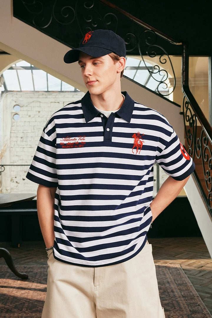 Nautical Striped Embroidered Polo Shirt