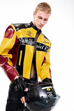 Yellow Colorblock Biker Jacket