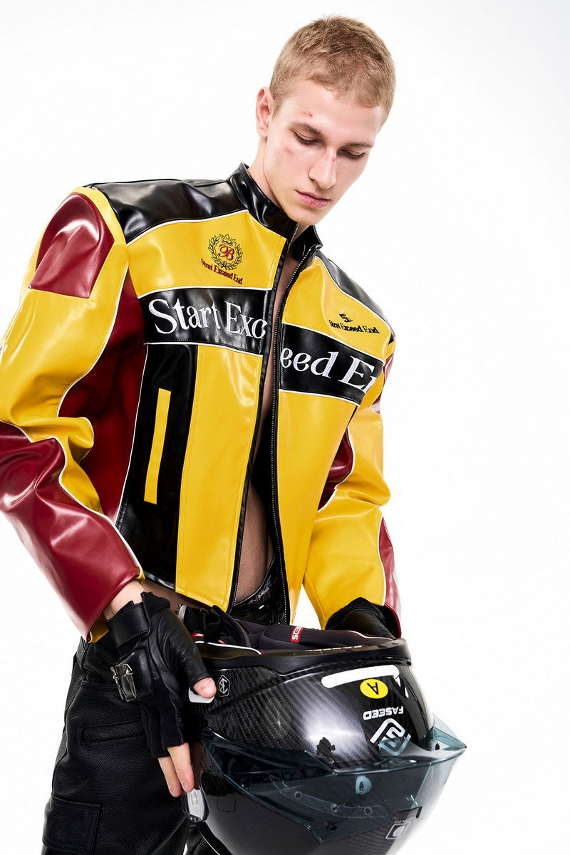 Yellow Colorblock Biker Jacket
