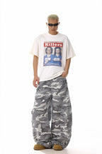 Grey Camo Wide Cargo Pants