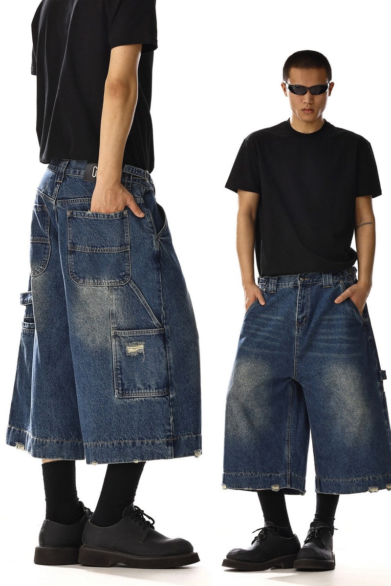 Washed Blue Cargo Shorts