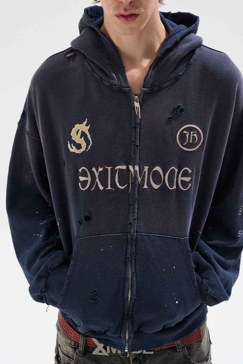 Washed Patch Hoodie Jacket