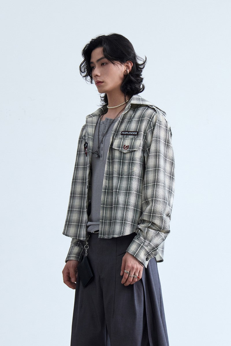 Badge Plaid Hooded Shirt