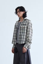 Badge Plaid Hooded Shirt