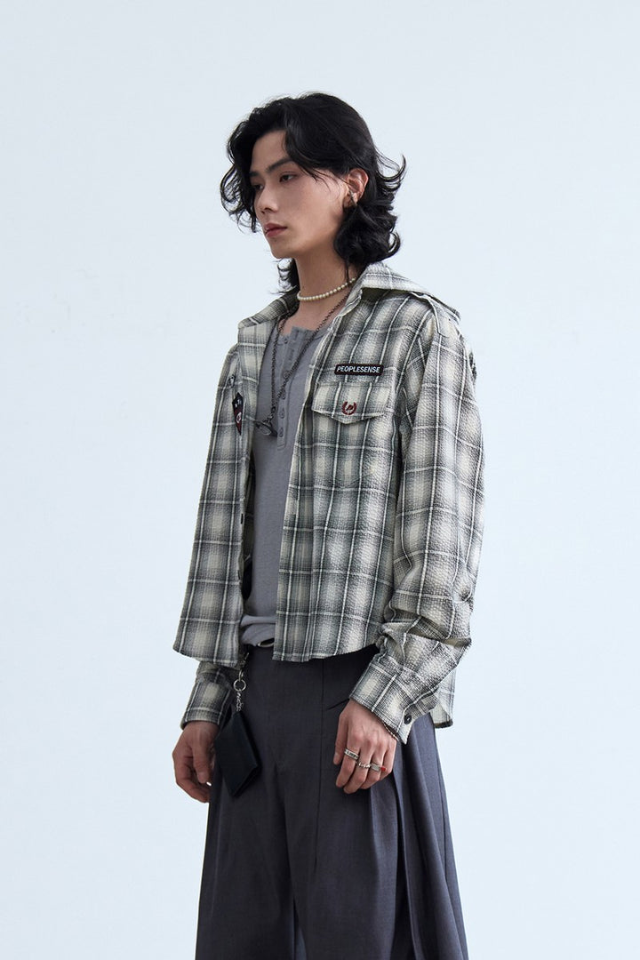 Badge Plaid Hooded Shirt