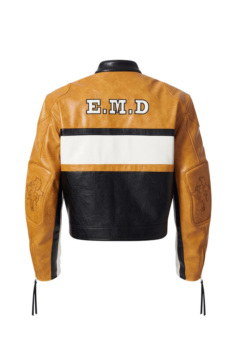 Colorblock Faux leather Biker Jacket