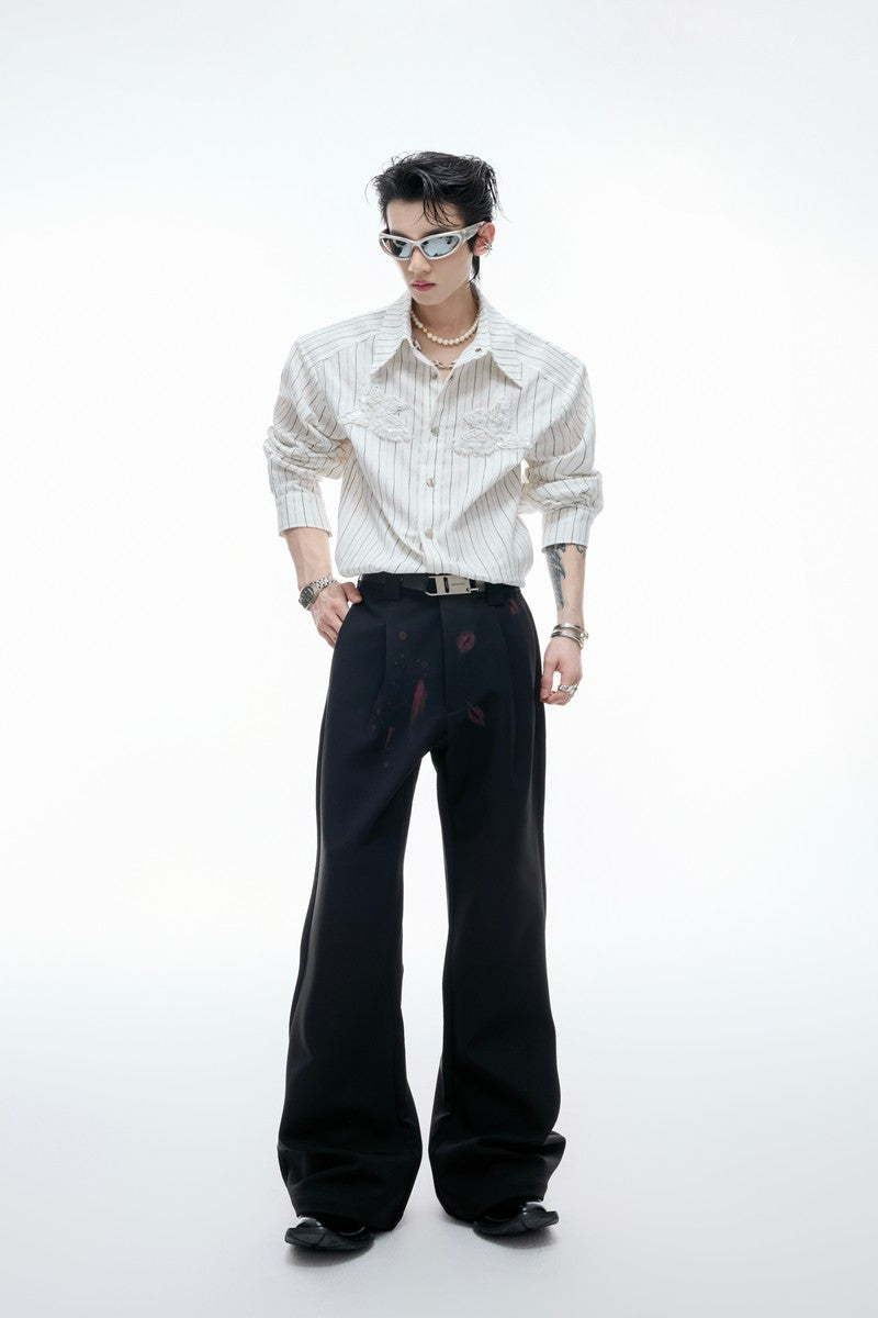 Striped Sequin Embroidered Linen Shirt