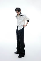 Colorblock Sequin Draped Shoulder Shirt