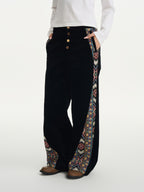 Corduroy Patchwork Button Pants