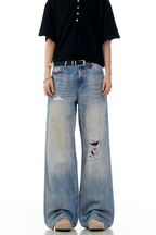Ripped Straight Wide Jeans