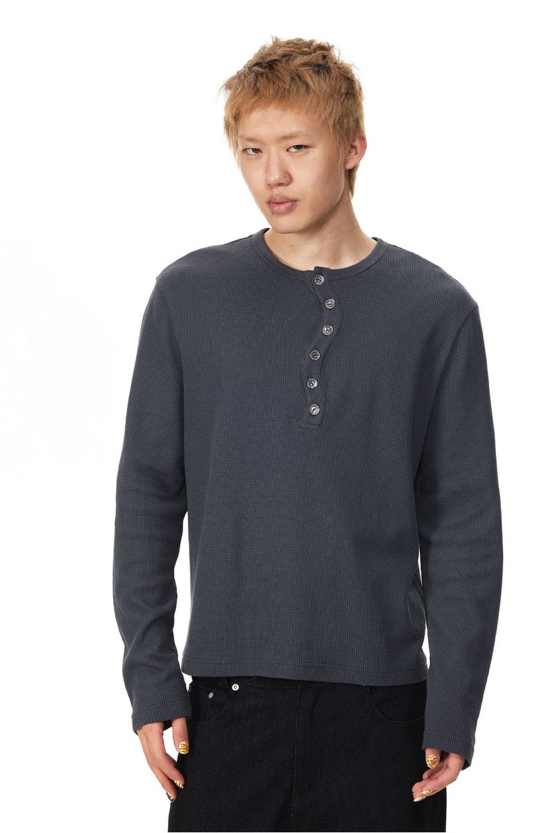 Twist Neck Waffle Henley Tee