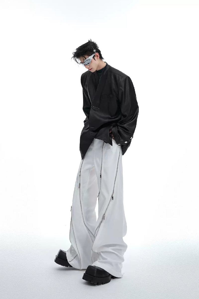 Deconstructed Zipper Flare Trousers