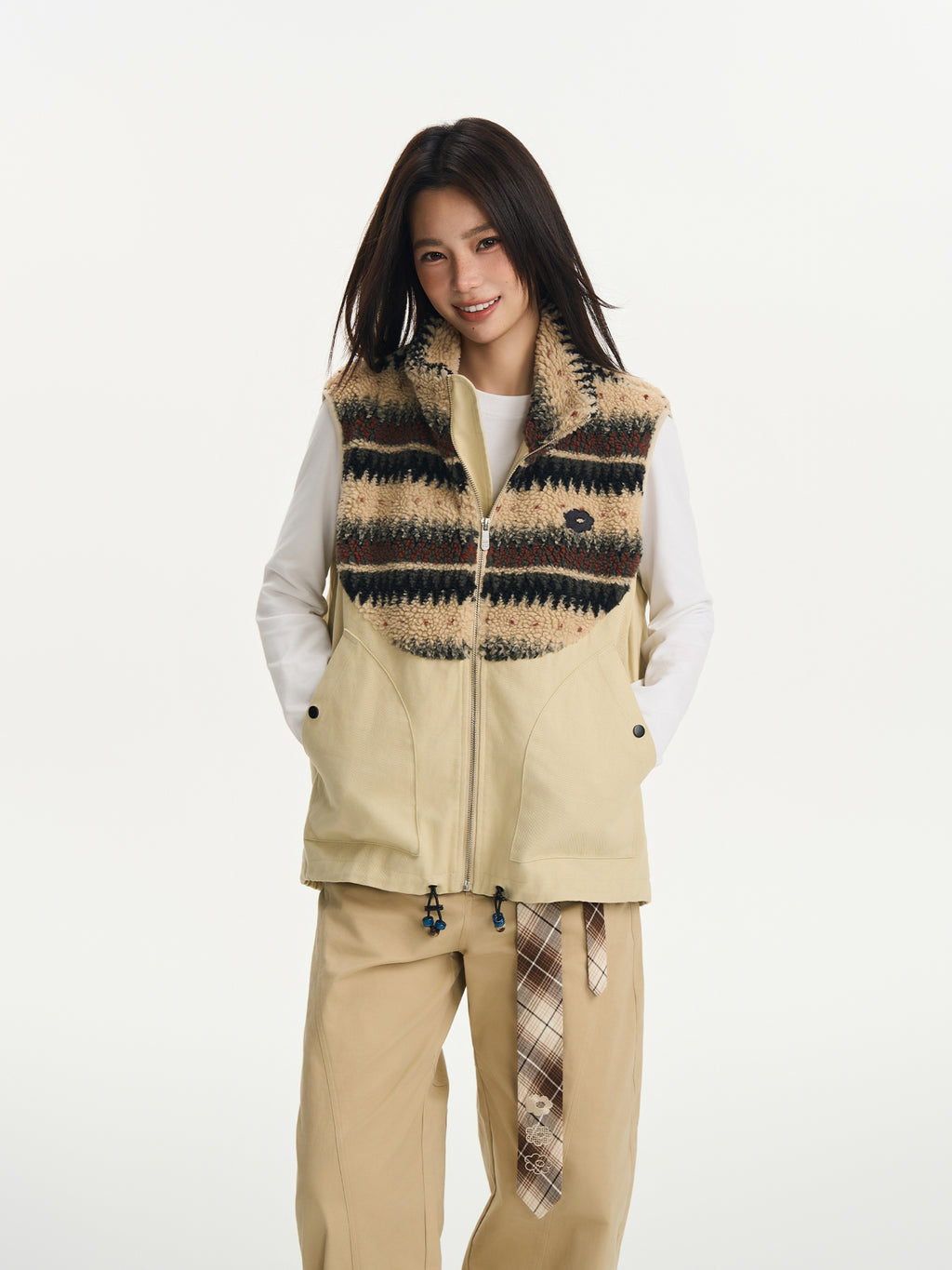 Pattern Fleece Beaded Vest