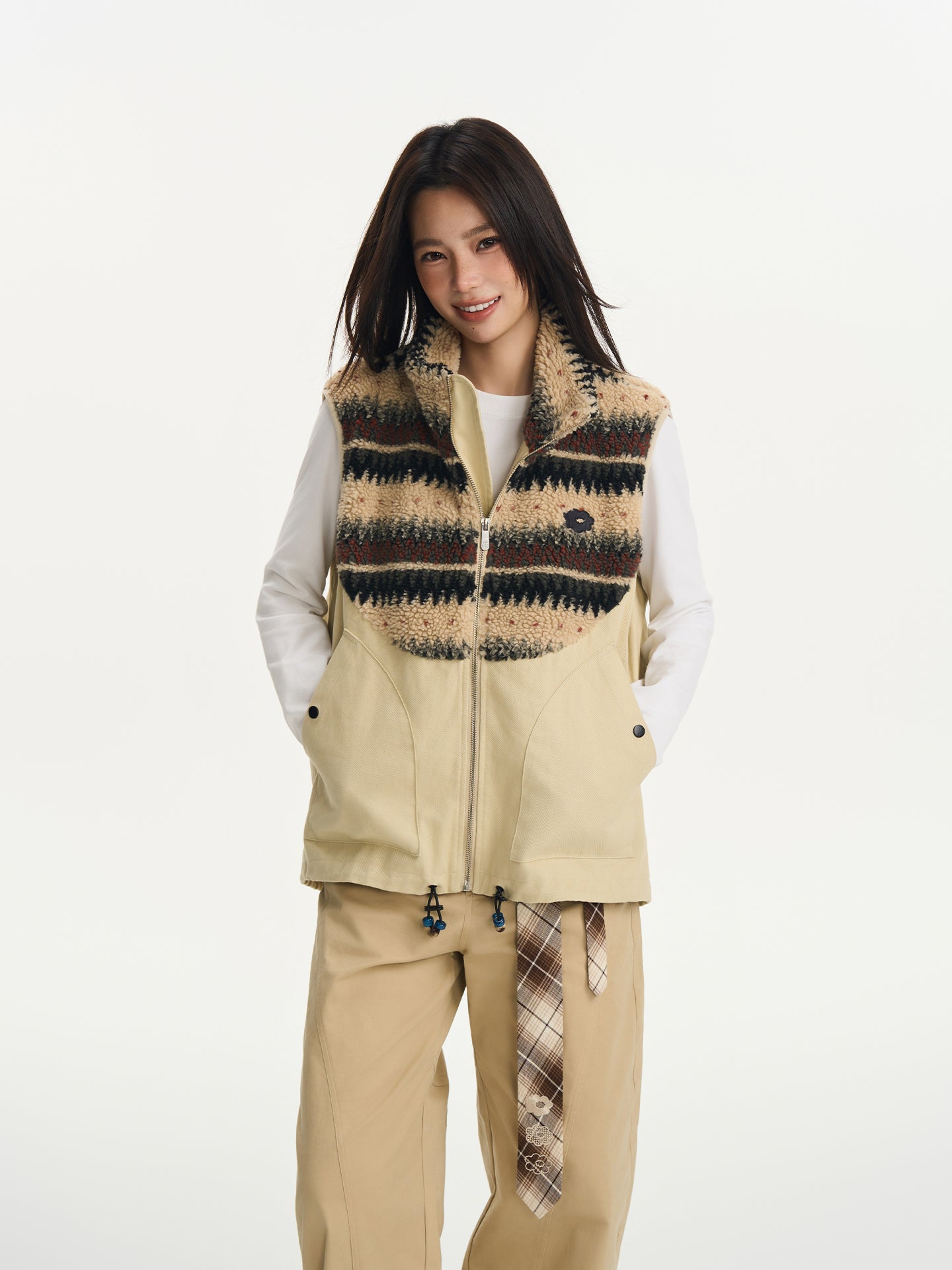 Pattern Fleece Beaded Vest
