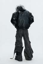 Hooded Leather Puffer Jacket