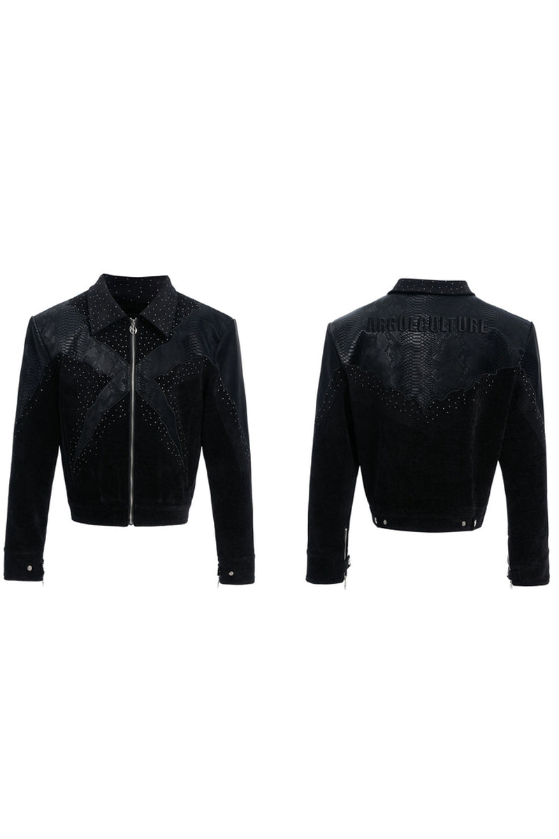 Crocodile Pattern Studded Cropped Jacket