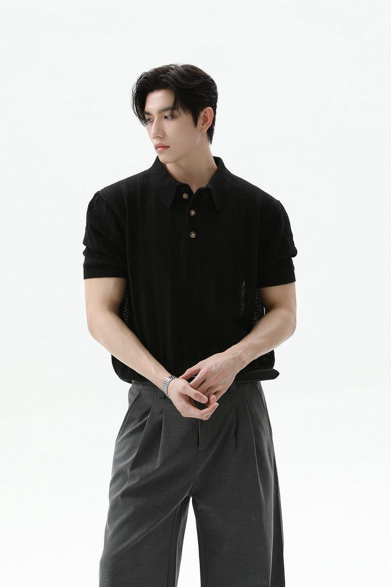 Textured Vintage Knit Polo Tee