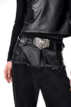 Heart Buckle Studded Leather Belt