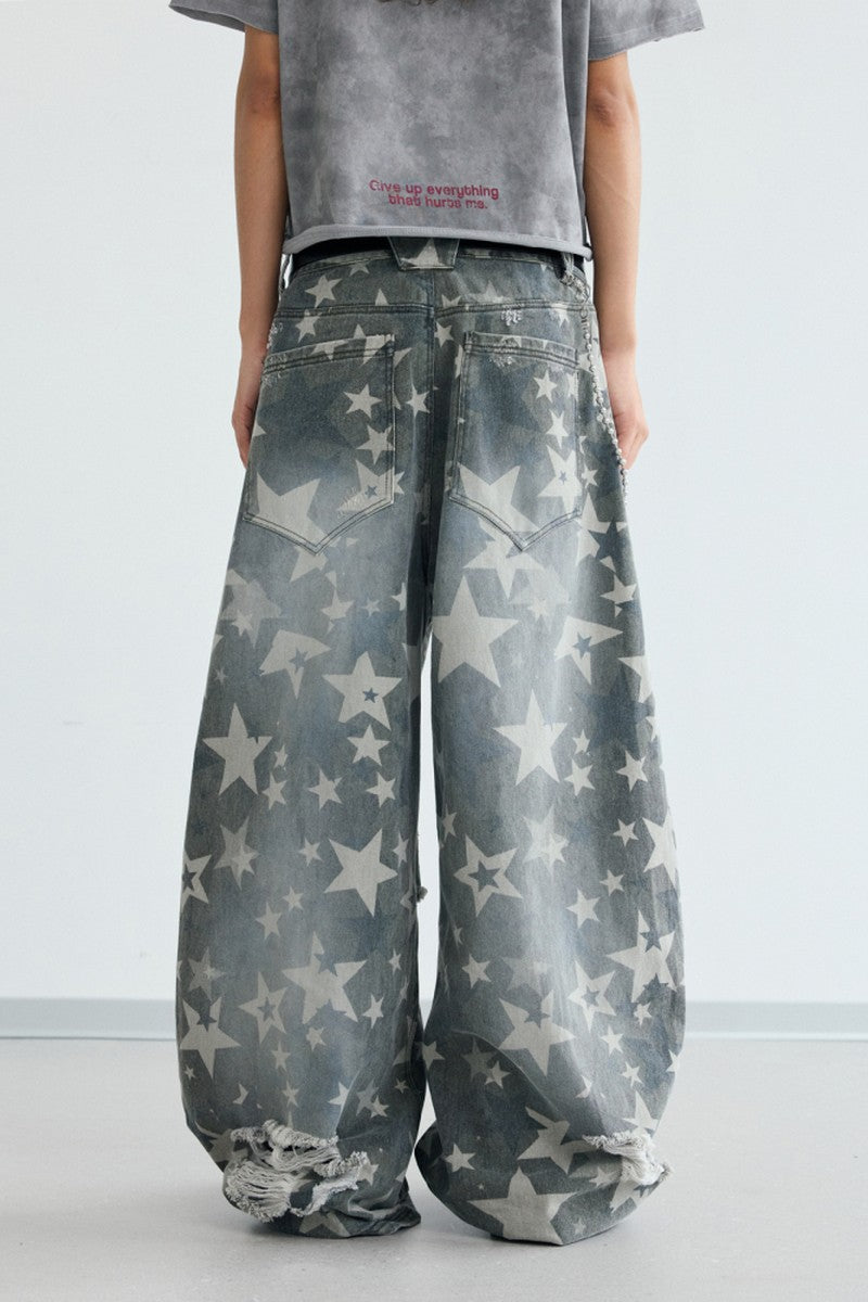 Star Distressed Wide Jeans