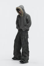 Faux Fur Knit Zip-Up Hoodie