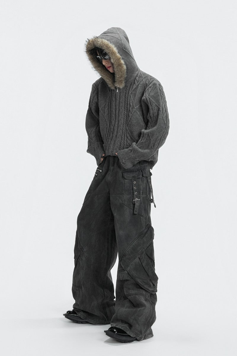 Faux Fur Knit Zip-Up Hoodie