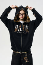 Leopard Cat Ear Zip Hoodie