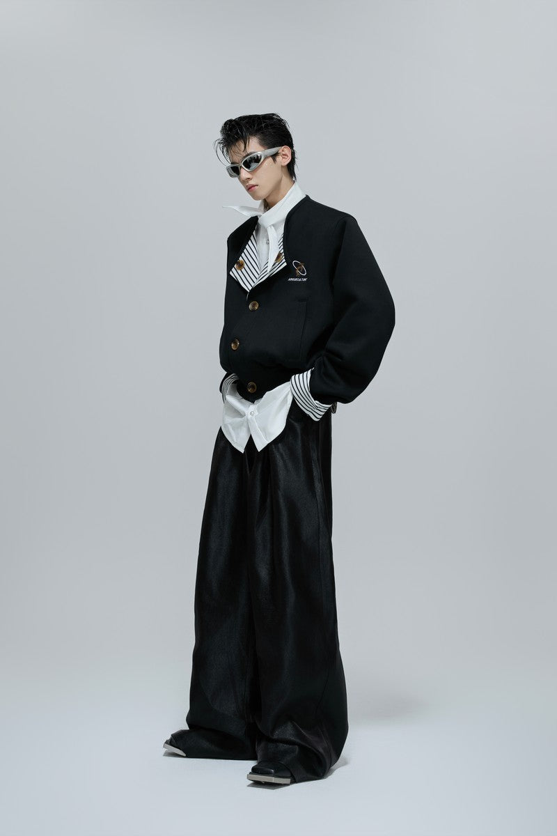 Striped Layered Collarless Jacket