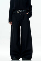 Pleated Rivet Relaxed Dress Trousers