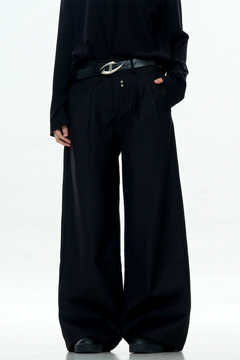 Pleated Rivet Relaxed Dress Trousers