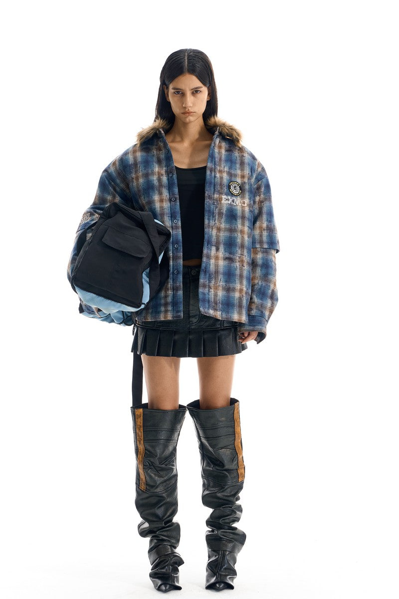 Plaid Layered Fleece Shirt Jacket