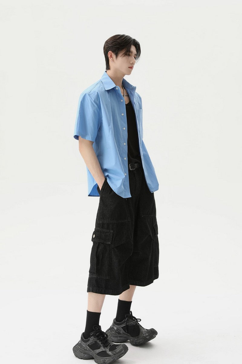 Textured Pleated Short Sleeve Shirt