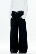 Black Draped Straight-Leg Trousers