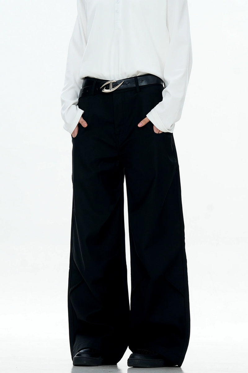 Black Draped Straight-Leg Trousers