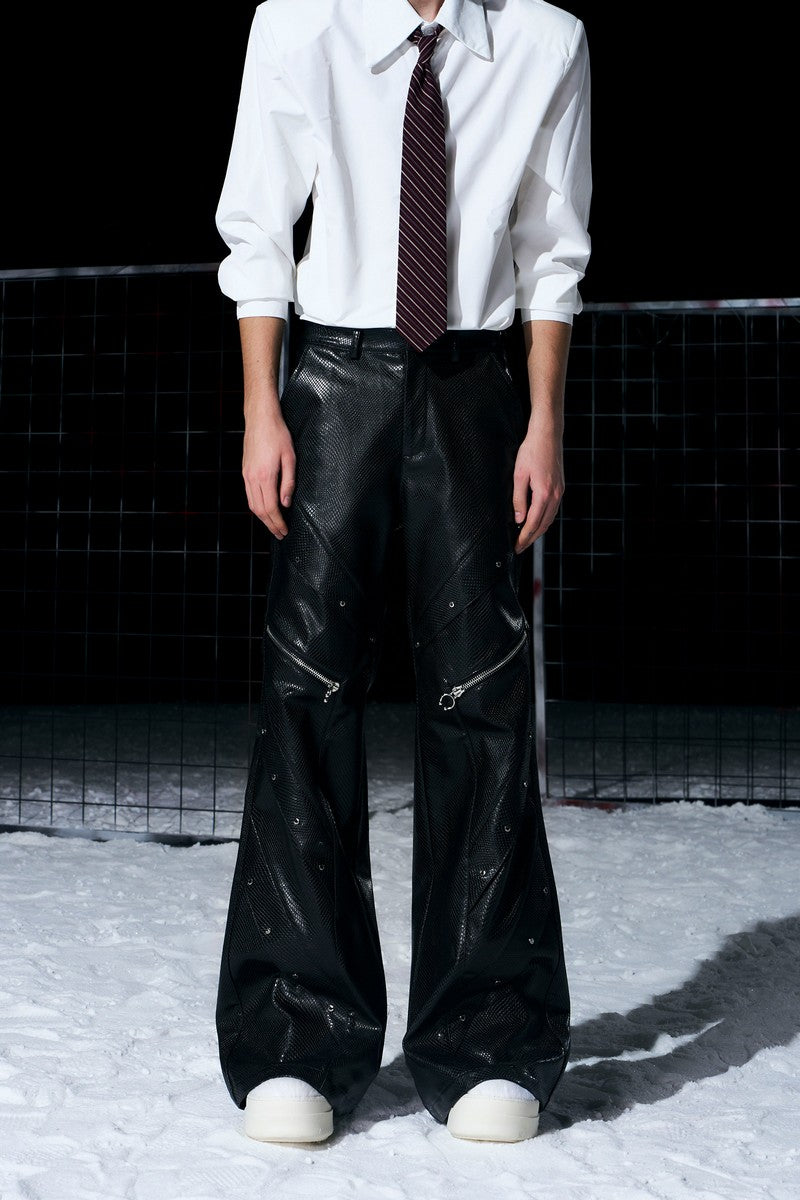 Snakeskin Flared Leather Pants