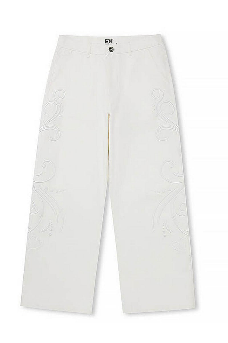 Heart Embroidery Wide Leg Pants