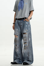 Splatter Ripped Straight Jeans