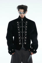 Metal Button Sparkle Stand Collar Jacket