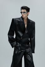 Glossy Cinched Waist Blazer