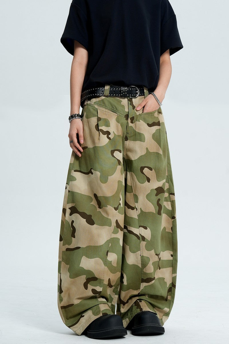 Camo Pleated Wide Leg Pants